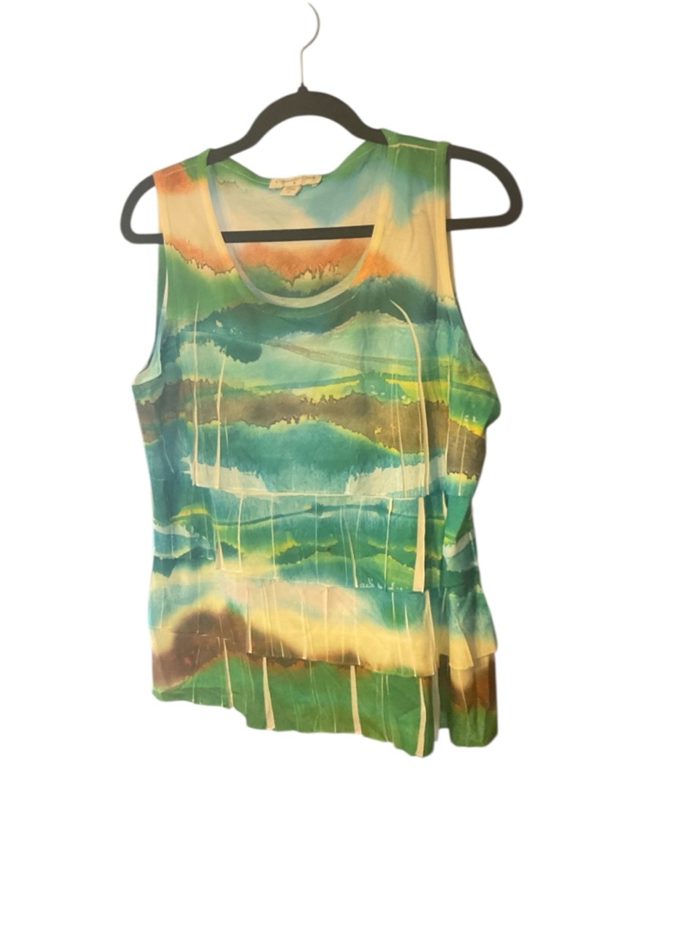 Coldwater Creek Watercolor Scoop Neck Tank - Green, Teal & Yellow